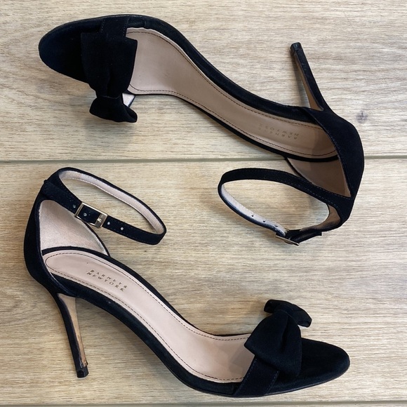 Barneys NY | Camoscio | Black Suede Bow Sandal Heels Classic Coquette Soft Girl - Picture 8 of 16